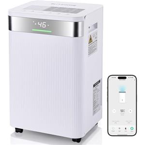 BLITZHOME Deumidificatore, BLITZHOME 20L/24H Deumidificatore Casa Muffa Controllo Smart App con Serbatoio da 4,5L, Filtro, Timer, Ionizzatore, Modalità Sospensione, Blocco Bambini, per ca.40 m², Bagno