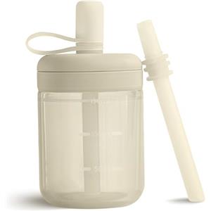 Moonkie Borraccia con Cannuccia, Bicchiere Antigoccia Bambini Silicone, Bicchiere con Cannuccia, Tazza con Cannuccia senza BPA, per Lavastoviglie, 6 Mesi+, 5oz(Avorio)