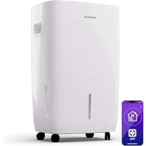 Klarstein DryFy Connect 60L Deumidificatore WiFi, 60L/24h, Serbatoio 8L, Timer 24h, Controllo App, Portatile per Casa 45-65m², Bagno, Camera da Letto, Deumidificazione Automatica, Bianco