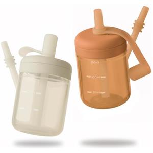 Moonkie Borraccia con Cannuccia, Bicchiere Antigoccia Bambini Silicone, Bicchiere con Cannuccia, Tazza con Cannuccia senza BPA, per Lavastoviglie, 6 Mesi+, 5oz(Argilla rossa/Avorio)