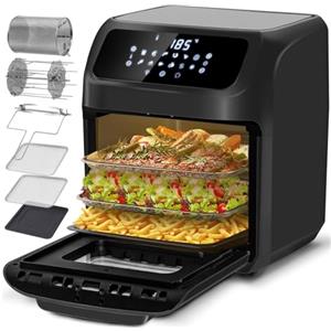 LLIVEKIT Friggitrice ad aria 12L, Forno ad aria calda 12 in 1 con Touch Screen a LED digitale, Friggere Senza Olio da 1800W, Griglia, 7 accessori e ricettario