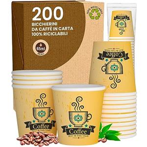 Baciato Caffè 200 Bicchierini in Carta da caffè 65ml CuzcoYellowCUP Bicchieri Ecologici Biodegradabili Monouso Piccoli Asporto Bevande Calde