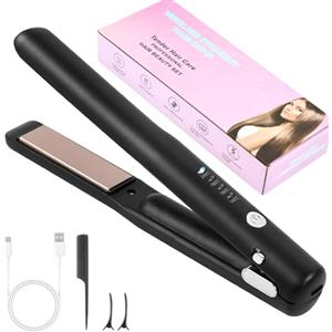Alaoo Piastra per Capelli, Portatile Piastra da Viaggio per Capelli 2 in 1, Piastra Senza Fili Ricaricabile Usb con Temperature 4 Livelli, per Stili Ricci e Lisci(Nero)