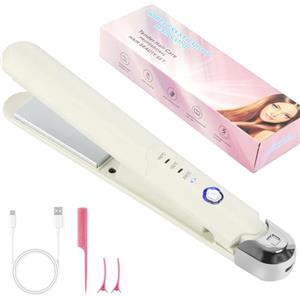 Alaoo Piastra per Capelli, Portatile Piastra da Viaggio per Capelli 2 in 1, Piastra Senza Fili Ricaricabile Usb con Temperature 3 Livelli, per Stili Ricci e Lisci(Bianca)