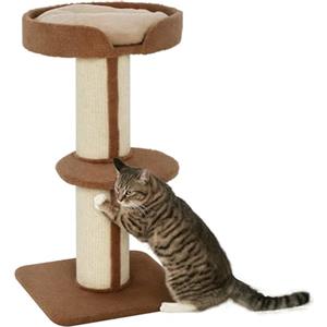 PawHut Tiragraffi ad Albero per Gatti con Cuccia, Cuscino e Morbido Rivestimento Marrone, Pali in Corda Sisal Ø16.5 cm, 45x45x91cm