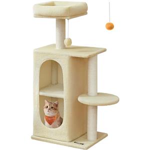 Feandrea Albero per Gatti con 2 Grotte, Tiragraffi, per Case con Più Gatti, Gattini, Beige Sabbia PCT005Y01