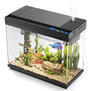 Vehipa Acquario Completo, Acquario per Pesci Rossi da 9L con Umidificatore Intelligente, Display della Temperatura, Vetro Ultra Chiaro, Pompa Silenziosa 3 in 1, Illuminazione a 7 Colori