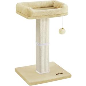 Feandrea Albero per Gatti, Tiragraffi con Piattaforma in Peluche da 40 x 30 cm, Graffiatoio per Gatti, Alto 71 cm, Colonna con Sisal Intrecciato, Base 45 x 40 cm, con Pompon, Beige PCA022M01