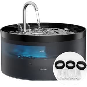GIOTOHUN Fontanella per Gatti Fontanella Gatto: Fontana per Gatto - Forma di Rubinetto - Pompa Dell'acqua Super Silenziosa, Nero-3.2L+6 Filtris+3 Spugnas