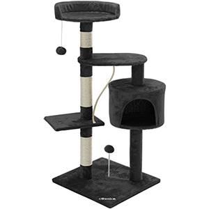 Deuba CADOCA Albero Tiragraffi 112 cm 3 Piattaforme 1 Cuccia per Gatti 2 Palline 1 Corda da Gioco Affila Unghie Gatto