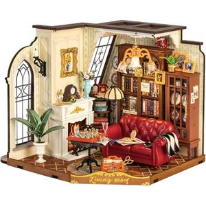 ROBOTIME Kit Casa delle Bambole in Miniatura Catherine's Living Room, Kit Modello in Legno con Luci LED, Miniature da Costruire per Adulti, Regalo Creativo Vintage per Donne e Ragazze