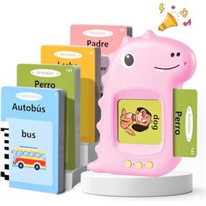 VISATOR Talking Flash Cards Schede Flash Cards Parlanti Flash Cards Flash Cards Bambini Giocattoli Educativi per Bambini 2 3 4 5 6 Anni Autismo Giochi Regali di Compleanno Giochi Montessori(Rosa Spagnolo)