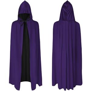 AOOWU Mantello Cappuccio Nero Viola, Mantello con Cappuccio Mantello da Vampiro per Bambino, Lungo Mantello Costume di Halloween Carnevale Capo Masquerade(Reversibile-90cm)