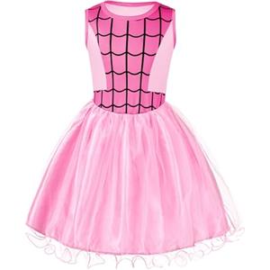 Aomig Costume Supereroe Bambina, Vestito Spider Bambini con Maschere, Costume Cosplay di Halloween Spider Dress per Ragazze, Party Fancy Dress per Natale, Carnevale e Compleanno (120CM)