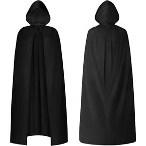 AOOWU Mantello di Nero, Mantello con Cappuccio Mantello da Vampiro per Adulti, Lungo Mantello Costume di Halloween Carnevale Capo Masquerade(Unilaterale-170cm)