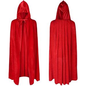 AOOWU Mantello rosso con cappuccio, per Halloween, strega, cosplay, costume per bambini, mantello lungo per vampiro, Halloween, feste in famiglia (100 cm)