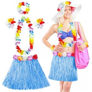 Aomig Hula Gonna Hawaiana, 5 Pezzi Gonna Hawaiana a Fiori, Colorate Costume Tropicale Fascia, Set di Ghirlande fiori Hawaiane da 40/60 CM per Bambini, Adulti, Donne Festa Estiva in Spiaggia Tropicale