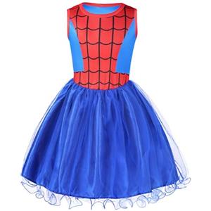 Aomig Costume Supereroe Bambina, Vestito Spider Bambini con Maschere, Costume Cosplay di Halloween Spider Dress per Ragazze, Party Fancy Dress per Natale, Carnevale e Compleanno(Blu) (150CM)
