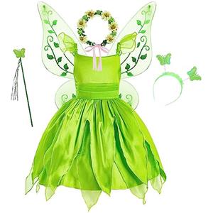 New front Costume per Ragazze Tinkerbelll Cosplay della Principessa Trilly Classico Bambina Finta Seta Estive Feste a Tema Carneval Halloween Festa di Compleanno Verde 150