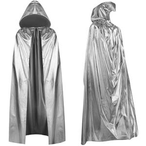 Aomig Mantello con Cappuccio, Mantello Halloween con Cappuccio Lungo Capo Costume, Mantello da Vampiro per Adulti di Travestimento, Carnevale, Feste in Famiglia(Argento)