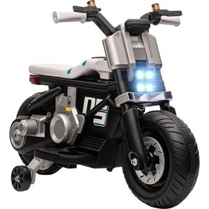 HOMCOM Moto Elettrica per Bambini 6V con Rotelle, Clacson, 4 Fari e Musica, Motorino Elettrico per Bambini 3-5 Anni in PP e Metallo, Velocità 3 km/h, 86x44x58 cm, Bianca