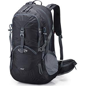 G4Free Zaini da trekking da 45 litri con copertura antipioggia zaino da trekking impermeabile zaino da viaggio campeggio all'aperto alpinismo escursionismo per uomo donna, Nero, Taglia unica,
