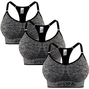 L&K-II confezione da 3 Reggiseni sportivi da donna senza ferretto, imbottiti, forte tenuta, spalline regolabili, push-up, per corsa, jogging, yoga, L/XL