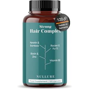 Nullure Integratori per Capelli Biotina | Vitamini per capelle donna uomo naturale | Stimola la crescita · Anticaduta · Forza | Biotina alto dosaggio + Cheratina + Zinco + Vitamin B2 | 120 caps