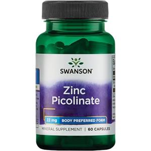 Swanson, Zinc Picolinate (Zinco Picolinato), con 22mg di Zinco Elementare, 60 Capsule, Altamente Dosato, Testato in Laboratorio, Senza Soia, Senza Glutine, non OGM