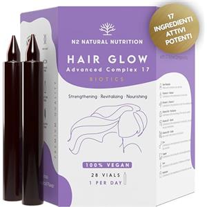 N2 Natural Nutrition Integratore per Capelli Avanzato con 17 Vitamine per Capelli Forti, Spessi e Sani Donna e Uomini. Crescita dei Capelli e Anticaduta. 28 Fiale Bevibili. Trattamento con Biotina. N2 Natural Nutrition