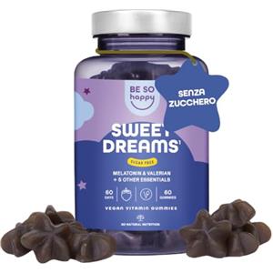 BE SO HAPPY Caramelle Melatonina per Dormire. Melatonina e Valeriana + Vitamina B6 + Camomilla + Lavanda + Passiflora. Gusto Mirtillo. Qualità del Sonno. Vegane. BeSoHappy