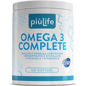 +LIFE Omega 3 IFOS 5 Stelle Certificato Con Vitamina D3 2000 UI PiùLife 120 Softgel 2000mg EPA, 1000mg DHA Dose, Olio di Pesce Omega 3 Capsule Fish Oil, Trigliceridi, Cuore, Vista, Ossa, Cervello