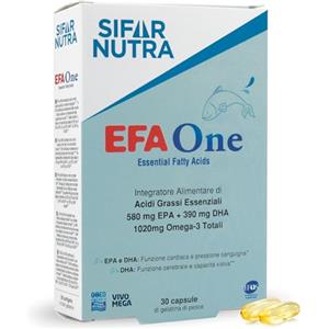 Sifar Nutra EFA One | IFOS certificato 5 stelle | Olio di pesce Omega 3 1020 mg | 580 mg EPA +390 mg DHA | funzione cardiaca | integratore memoria | forma trigliceride | 30 capsule