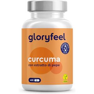 Gloryfeel Curcuma e Piperina Plus, 400 Capsule (13 Mesi di Scorta), Curcumina e Piperina, 700mg di Pura Curcuma contenente Curcumina, Curcuma Integratore, Vegano, senza Additivi Artificiali