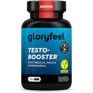 Gloryfeel Testosterone Uomo Booster Extra, Dosaggio Ottimale, con Maca (20:1), Tribulus Terrestris (25:1), 500mg di Fieno Greco, Ginseng, Citrullina, Ashwagandha - 120 Capsule, Integratore Uomo