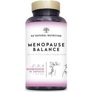 N2 Natural Nutrition Menopausa Integratori 14 in 1 con Supporto Clinico 100% Naturale. 45 Capsule con Omega 3, Vitamina D3 K2, Vitamina B12, Biotina, Acido Folico. N2 Natural Nutrition