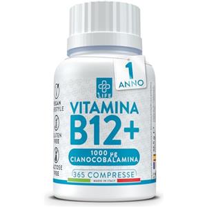 +LIFE Vitamina B12 1000 mcg PiùLife - Cianocobalamina Forma Stabile ad Assorbimento Affidabile - 365 compresse - Integratore B12 per Sistema Immunitario, Sintesi Globuli Rossi, Stanchezza Fisica e Mentale