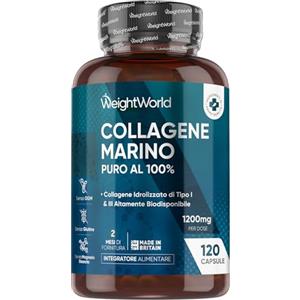 WeightWorld Collagene Marino Idrolizzato da 1200mg per Dose, 100% Puro, in 120 Capsule, Peptidi di Collagene Idrolizzato di Tipo 1 e 3 (2 Mesi di Scorta), Privo di Magnesio Stearato e Senza Glutine né Additivi