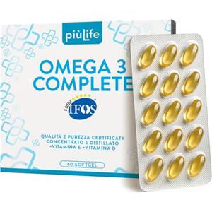 +LIFE Omega 3 IFOS 5 Stelle Certificato Con Vitamina D3 2000 UI PiùLife, 60 Softgel 2000mg EPA, 1000mg DHA Dose, Olio di Pesce Omega 3 Capsule Fish Oil, Trigliceridi, Cuore, Vista, Ossa, Cervello
