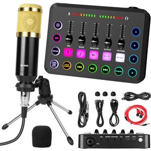 OFFCUP Pacchetto Attrezzatura Podcast Scheda Audio Live Interfaccia Audio USB C con Treppiede Microfono a Condensatore per Streaming live Youtube PC studio di Registrazione Trasmissione