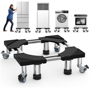 DEWEL Telaio Base per Lavatrice con 4 Ruote Superiori, 4 Piedini Audaci, Portata 500 KG, Regolabile per Frigorifero, Asciugatrice e Congelatore, Regolabile 54,5-67 cm, 14,3-14,5 cm (Nero)