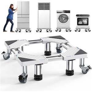 DEWEL Telaio Base per Lavatrice con 4 Ruote Superiori, 4 Piedini Audaci, Portata 500 KG, Regolabile per Frigorifero, Asciugatrice e Congelatore, Regolabile 54,5-67 cm, 14,3-14,5 cm (Bianco)