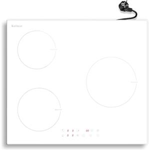 Karinear Piano Cottura Induzione 3 Fuochi, 60cm Piastra Induzione Elettrico 3500W, Piani Cottura con Spina, 9 Power Comandi Toccare, Blocco di Sicurezza, Timer Lock, Booster, Bianco