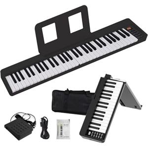 RATSTONE Pianola per Scuola Media，Tastiera 61 Tasti，Pieghevole Tastiera Elettronica Portatile, con Tasti a Grandezza Standard Leggio Pedale Sustain MIDI Bluetooth e Borsa
