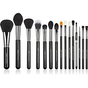 Jessup Set di pennelli trucco Viso Occhi Bellezza Cosmetici Polvere Fondotinta Ombretto Miscelazione Arrossire Correttore Evidenziare Eyeliner Labbro 15 pezzi Argento Nero T092