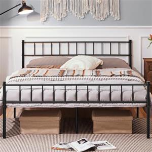 Yaheetech Struttura Letto Matrimoniale in Ferro Battuto a Doghe in Metallo 160 x 200 cm Testiera Semplice Nero
