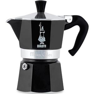 Bialetti Caffettiera Moka Express Color, 3 Tazze, Manico Anti Scottatura, Non Adatta a Induzione, 3 Tazze (130 ml), Alluminio, Nero