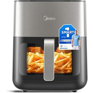MIDEA Friggitrice Ad Aria 6,5L con LED TouchScreen, 10 Programmi, Cestello Vetro Trasparente e Luce, Regolazione della Temperatura e Del Tempo, 90% Meno Olio, 2000W Air Fryer