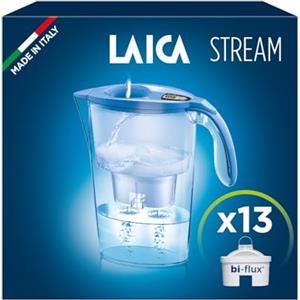 LAICA Stream Line Caraffa Filtrante - 2,3L - Blu - Timer Digitale - 13 Filtri bi-flux Inclusi, Preserva i Sali Minerali Utili all'Organismo e Riduce Cloro e Metalli Pesanti - Made in Italy
