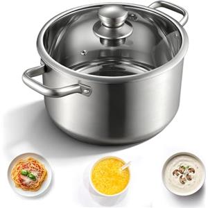 PORFOYO Pentola per zuppa, 22 cm, pentola per pasta con coperchio in vetro, pentola a induzione, piccola pentola a induzione, per fornelli a gas, in acciaio inox